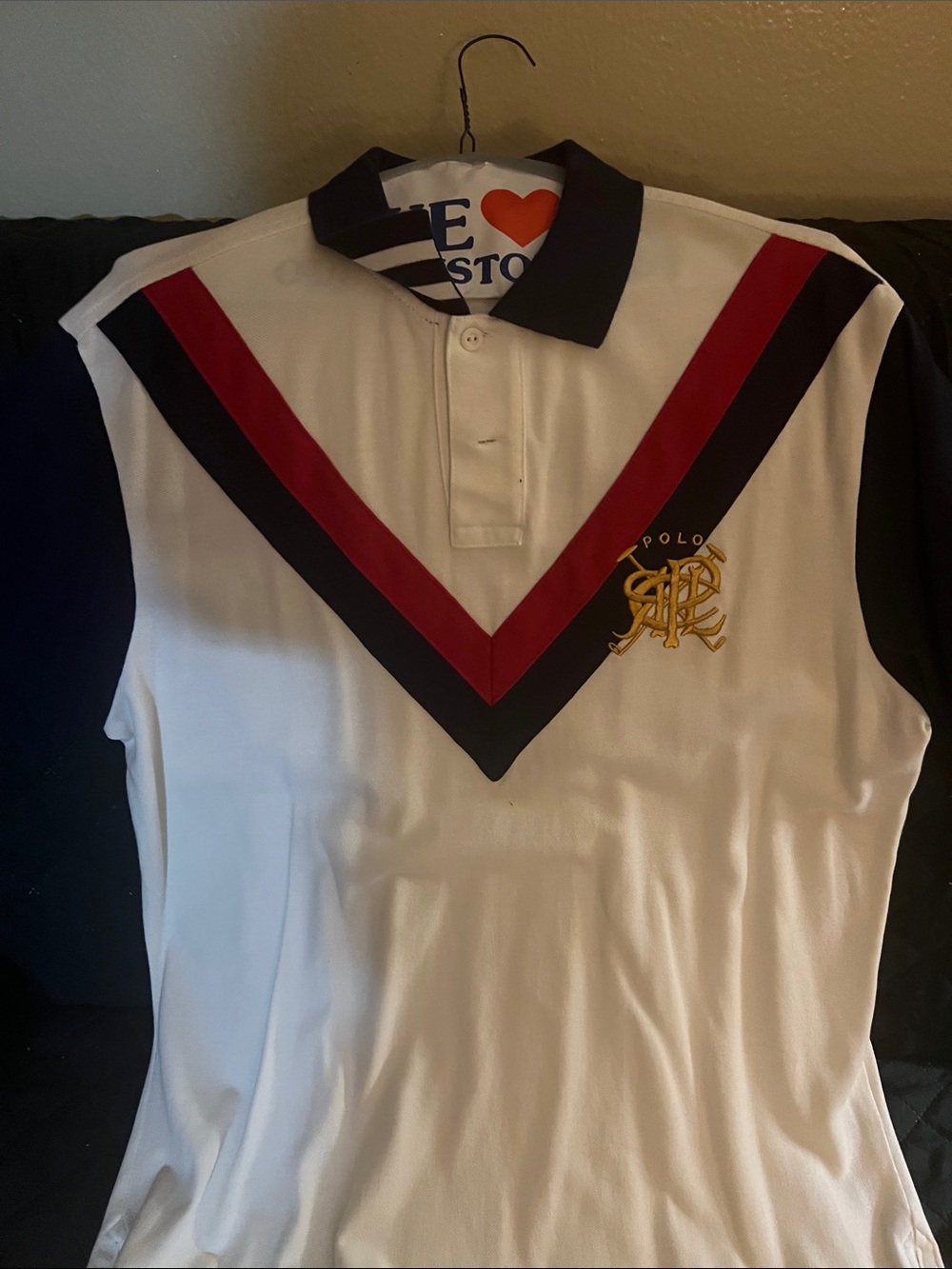 Polo by Ralph Lauren White Polo with Red & Navy V and Gold Crest
